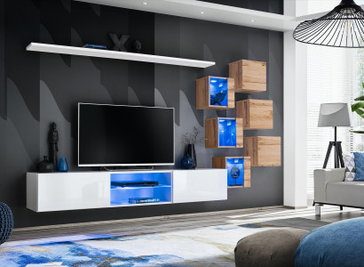 new Complete Set 8-piece wall cabinet luxury sideboard TV lowboard wall shelves